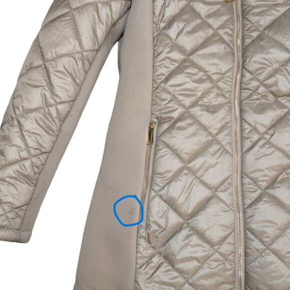 BCBGeneration Quilted Puffer Jacket Womens Nylon Mid Length Faux Fur Trim Size S - Picture 12 of 12